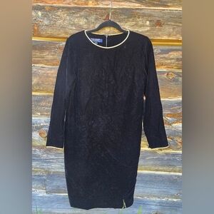 Vintage Brooks Brothers Women's Black Velvet Long Sleeve Midi Dress, Size 6